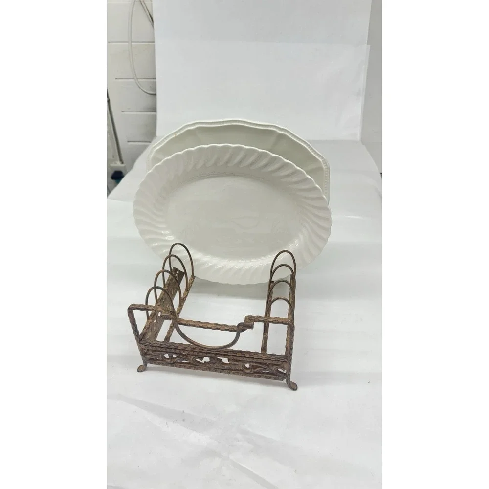 Vintage Cast Iron Plate Rack Decorative Dish Holder Cottage Core Farmhouse